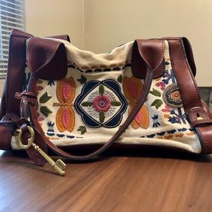 Fossil Embroidered Leather Bag